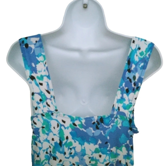 Antoine Floral Stretch Summer Dress Blue Aqua  Turquoise White L - Picture 6 of 7